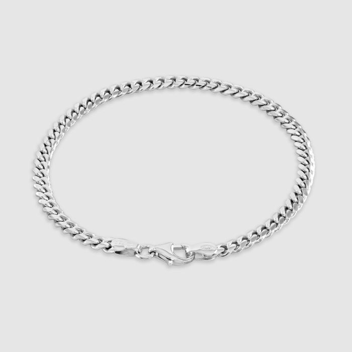 Sterling Silver 4.2mm Diamond Cut Cuban Bracelet with Chain