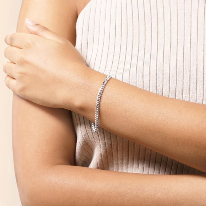 Sterling Silver 4.2mm Diamond Cut Cuban Bracelet with Chain