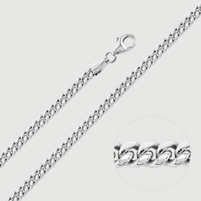 Sterling Silver 4.2mm Diamond Cut Cuban Bracelet with Chain