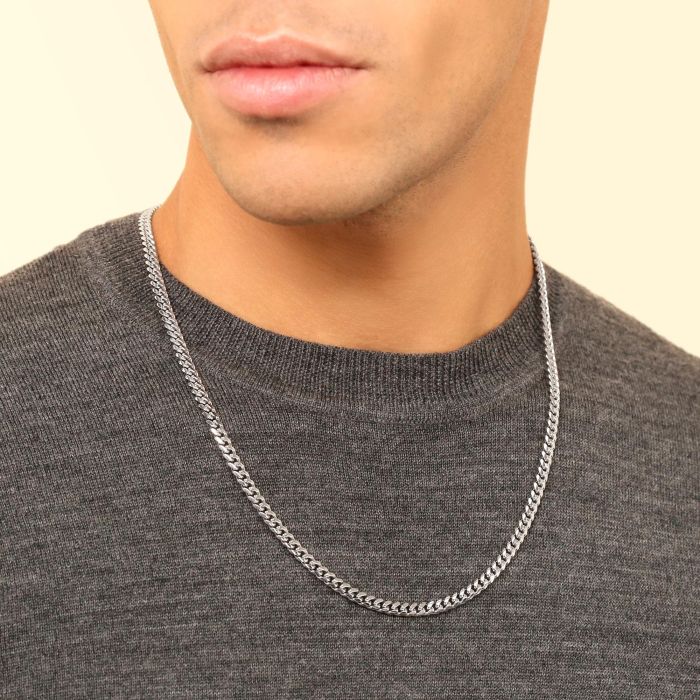 Sterling Silver 4.9mm Diamond Cut Cuban Bracelet with Chain