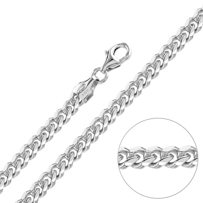 Sterling Silver 4.9mm Diamond Cut Cuban Bracelet with Chain