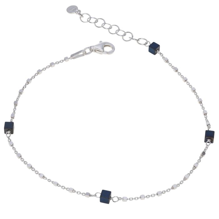 Sterling Silver Cube Bead Cylinder Extendable Trace Bracelet