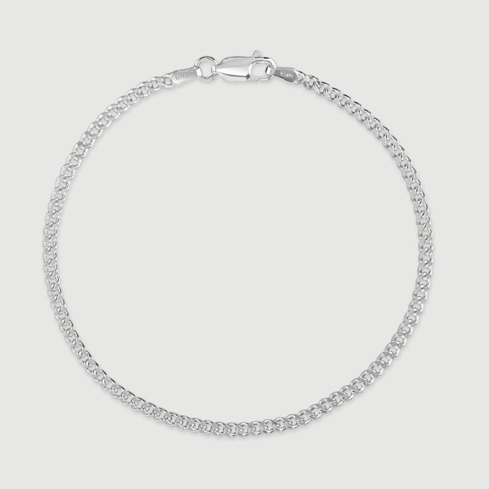 Sterling Silver 2.4mm Diamond Cut Curb Link Bracelet with Chain