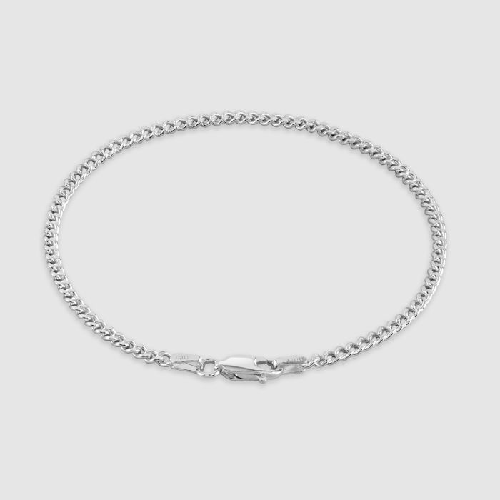 Sterling Silver 2.4mm Diamond Cut Curb Link Bracelet with Chain