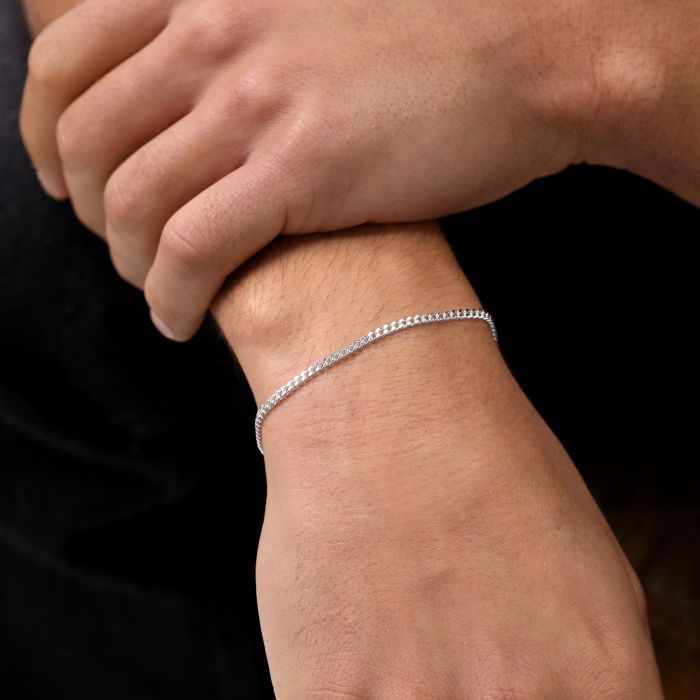 Sterling Silver 2.4mm Diamond Cut Curb Link Bracelet with Chain