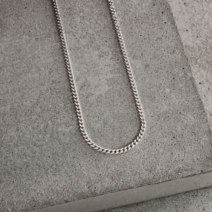 Sterling Silver 2.4mm Diamond Cut Curb Link Bracelet with Chain