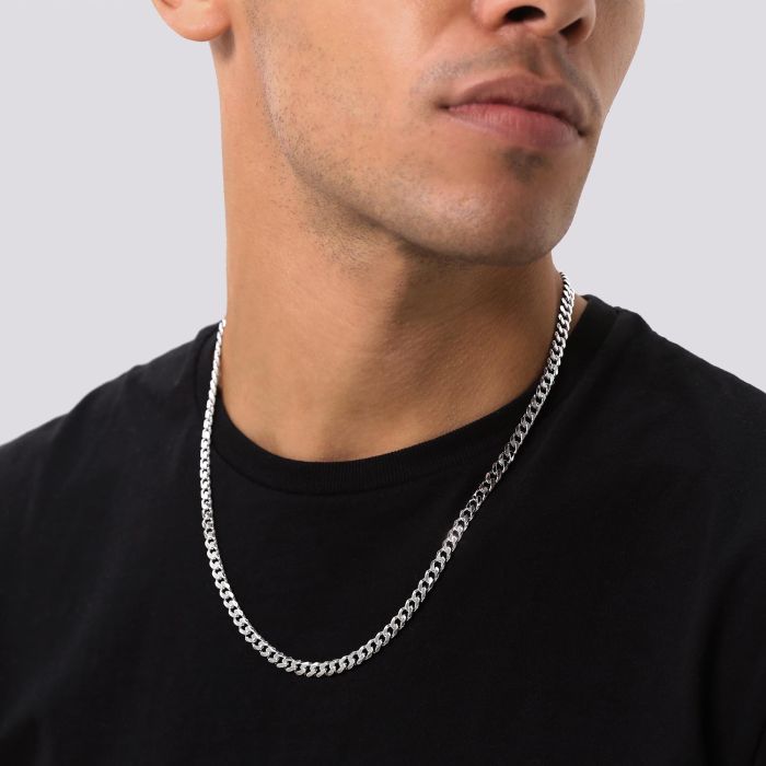 Sterling Silver 5.4mm Diamond Cut Curb Link Bracelet with Chain
