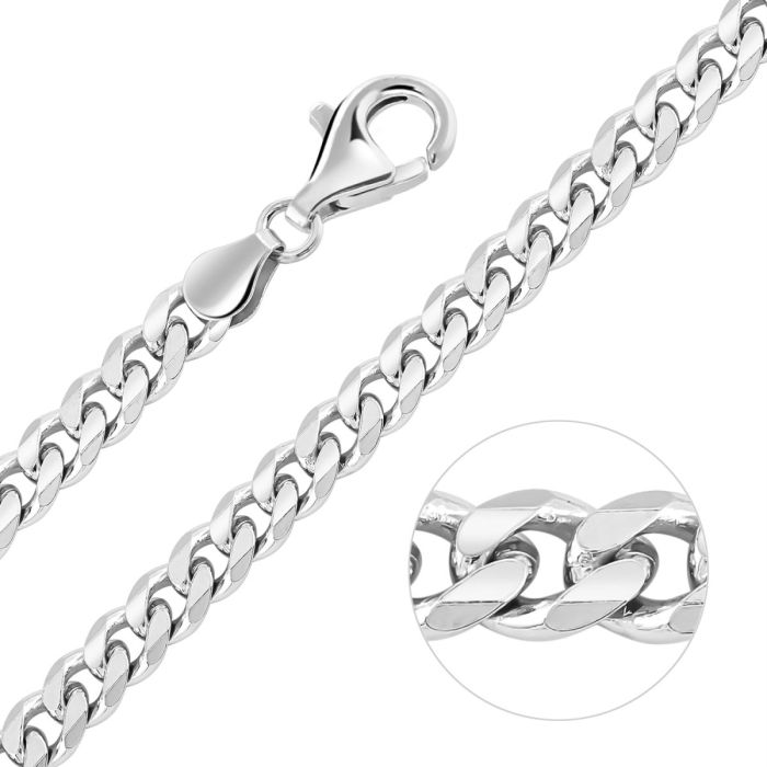 Sterling Silver 5.4mm Diamond Cut Curb Link Bracelet with Chain
