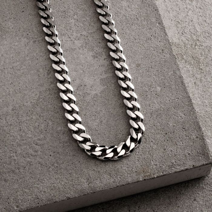 Sterling Silver 7.3mm Diamond Cut Curb Link Bracelet with Chain