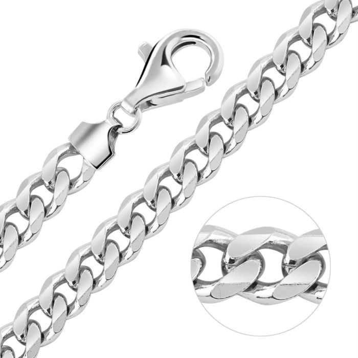 Sterling Silver 7.3mm Diamond Cut Curb Link Bracelet with Chain