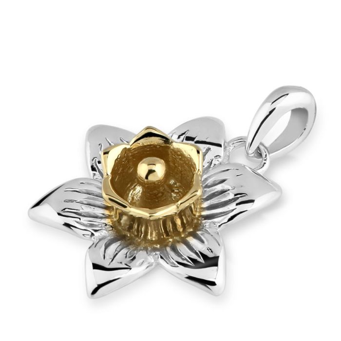 Sterling Silver Daffodil March Flower Pendant with 9ct Gold plate