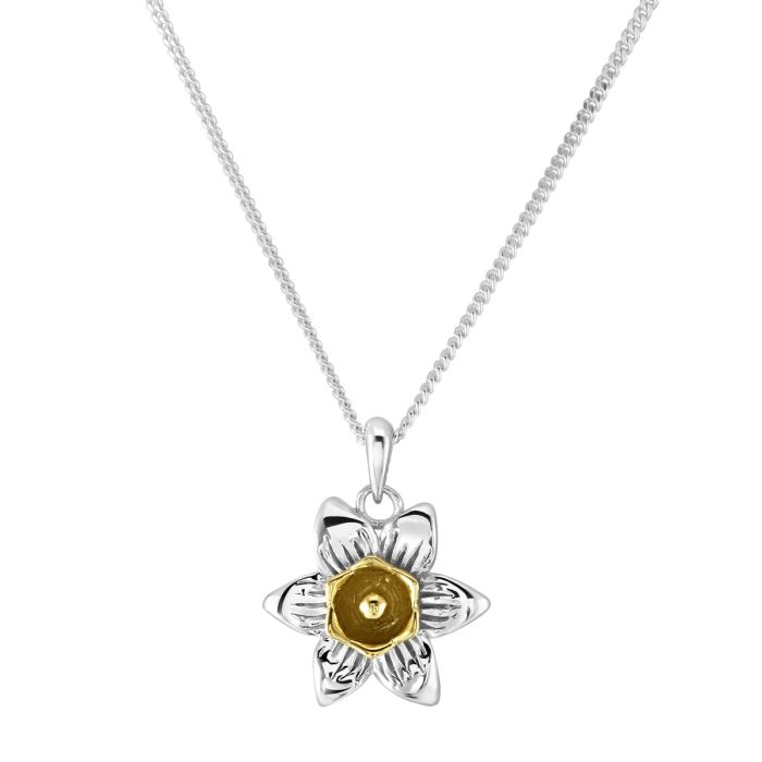 Sterling Silver Gold Plated MARCH DAFFODIL Necklace with Curb chain