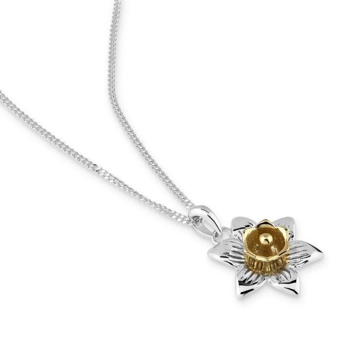 Sterling Silver Gold Plated MARCH DAFFODIL Necklace with Curb chain