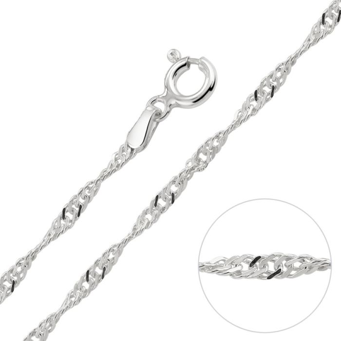 Sterling Silver 2mm Singapore Bracelet with Chain with Diamond Cut Links