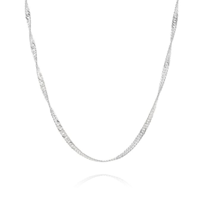 Sterling Silver 2mm Singapore Bracelet with Chain with Diamond Cut Links