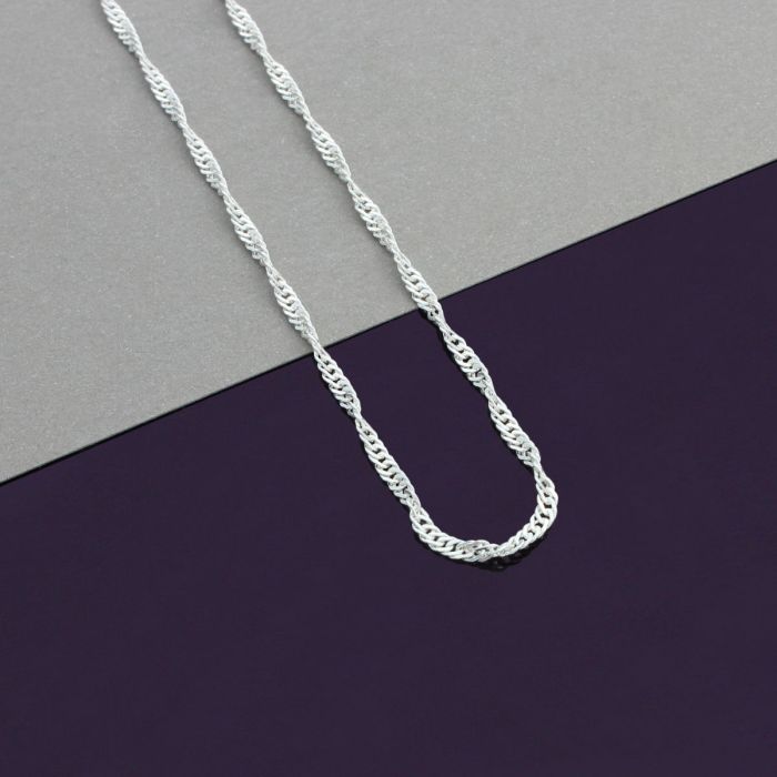 Sterling Silver 2mm Singapore Bracelet with Chain with Diamond Cut Links