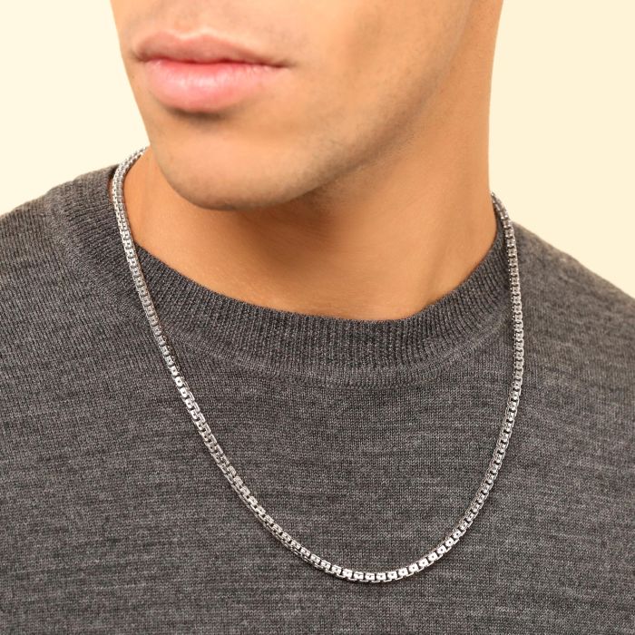 Sterling Silver 4mm Double Box Bracelet with Chain Diamond Cut