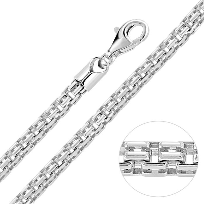 Sterling Silver 4mm Double Box Bracelet with Chain Diamond Cut