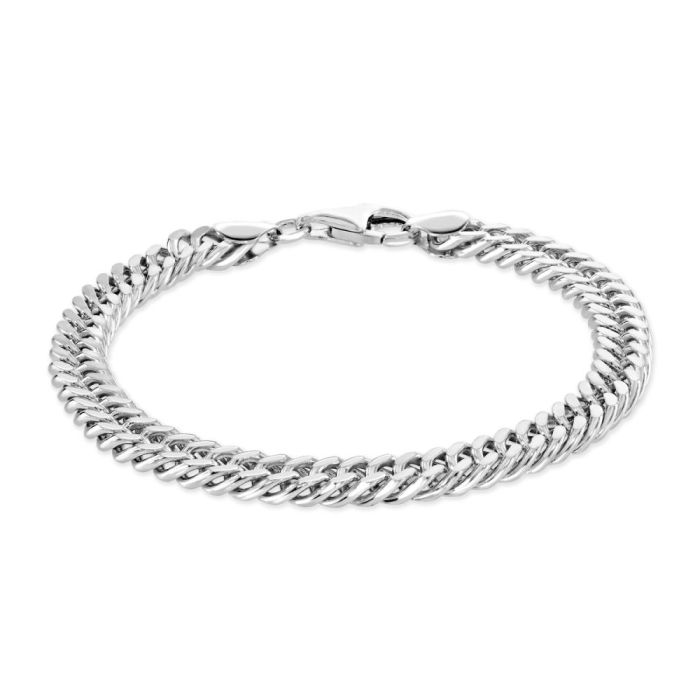 Sterling Silver 6.7mm Double Curb Bracelet Diamond Cut 