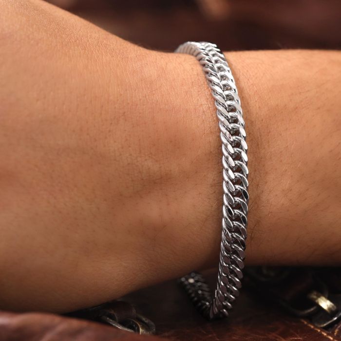 Sterling Silver 6.7mm Double Curb Bracelet Diamond Cut 