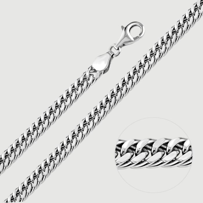 Sterling Silver 5.7mm Double Curb Bracelet with Chain Diamond Cut