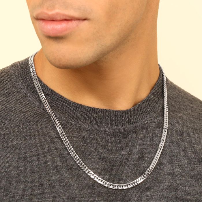 Sterling Silver 5.7mm Double Curb Bracelet with Chain Diamond Cut