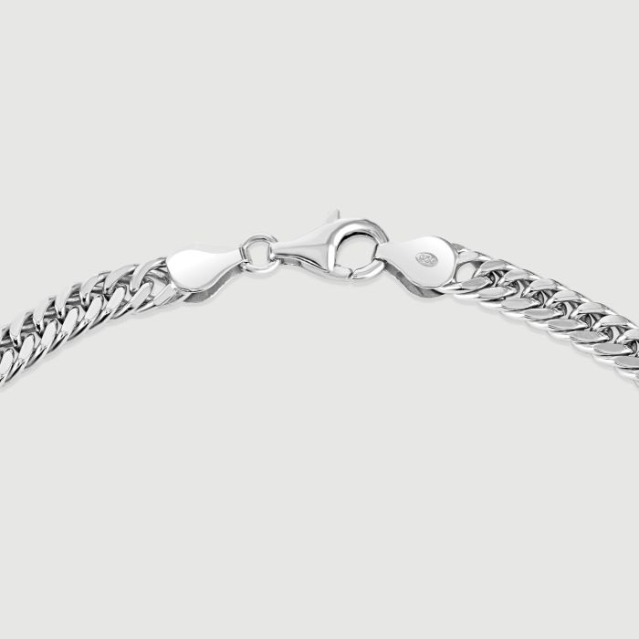 Sterling Silver 5.7mm Double Curb Bracelet with Chain Diamond Cut