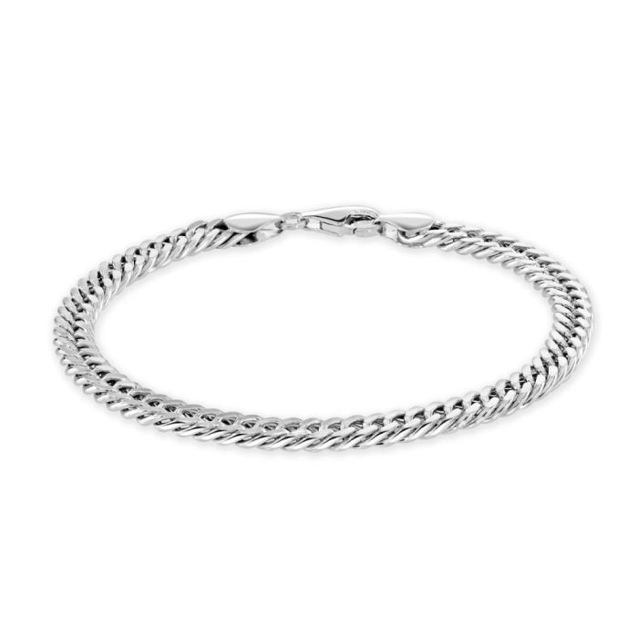 Sterling Silver 5.7mm Double Curb Bracelet with Chain Diamond Cut