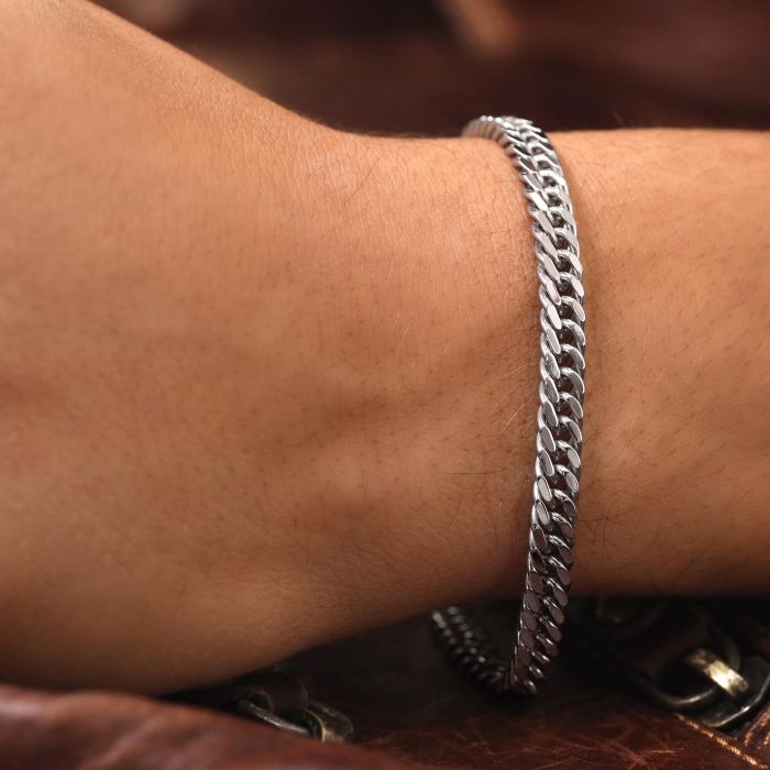 Sterling Silver 5.7mm Double Curb Bracelet with Chain Diamond Cut
