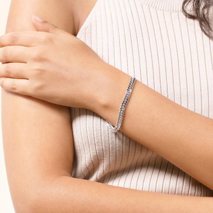 Sterling Silver 5.7mm Double Curb Bracelet with Chain Diamond Cut