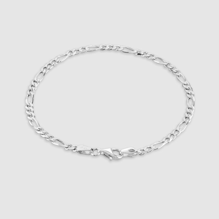 Sterling Silver 3mm Diamond Cut Figaro Link Bracelet with Chain