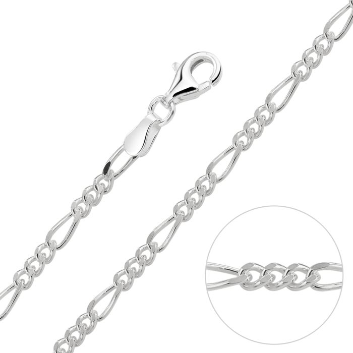 Sterling Silver 2.1mm Diamond Cut Figaro Chain Necklace