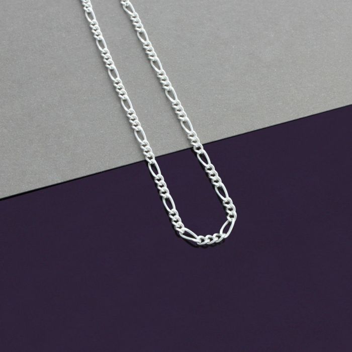 Sterling Silver 2mm Diamond Cut Figaro Link Bracelet with Chain