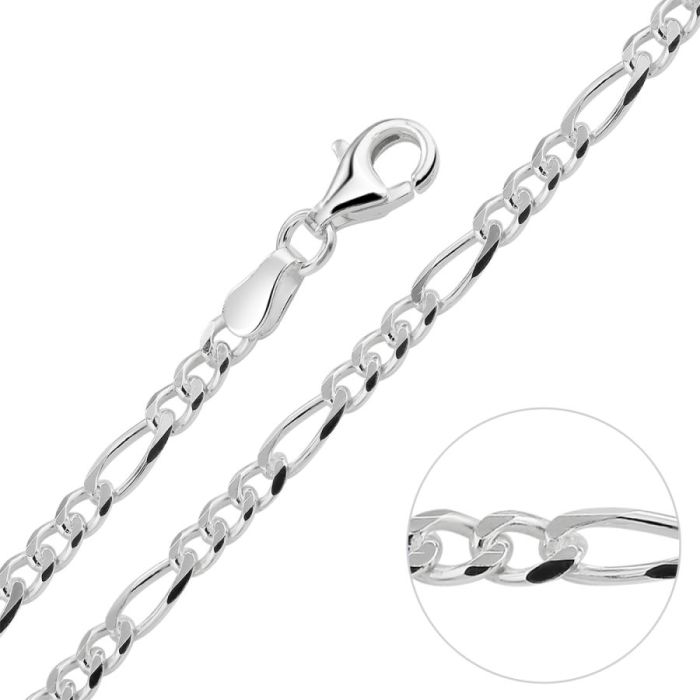 Sterling Silver 3mm Diamond Cut Figaro Link Bracelet with Chain