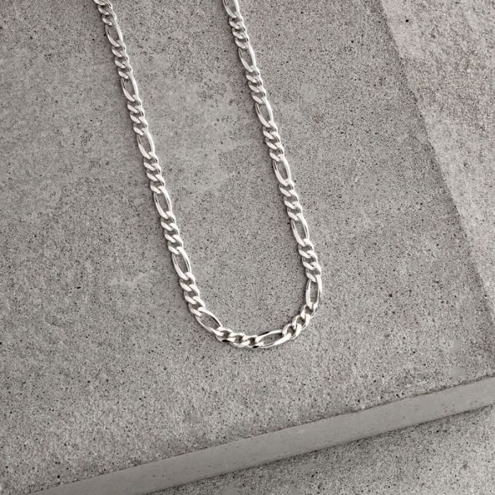 Sterling Silver 3mm Diamond Cut Figaro Link Bracelet with Chain