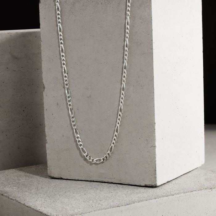 Sterling Silver 3mm Diamond Cut Figaro Link Bracelet with Chain