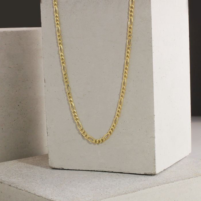 9ct Gold Plated Sterling Silver 3mm Diamond Cut Figaro Chain Necklace