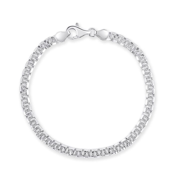 Sterling Silver 4.6mm Greek Box Pave Bracelet with Chain