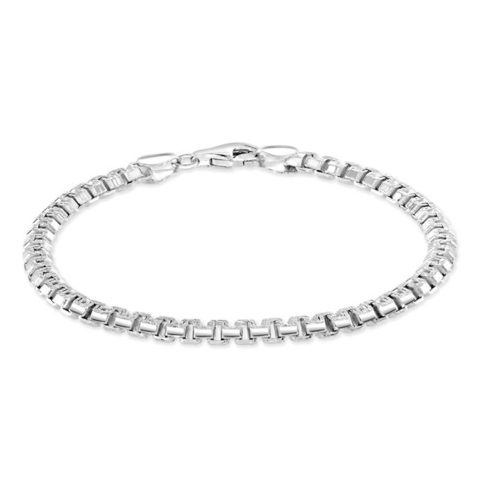 Sterling Silver 4.6mm Greek Box Pave Bracelet with Chain