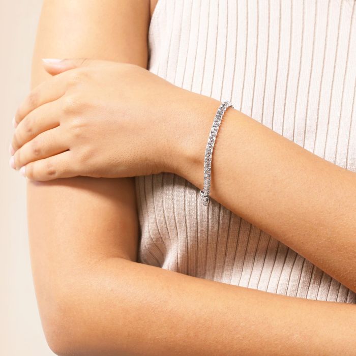 Sterling Silver 4.6mm Greek Box Pave Bracelet with Chain