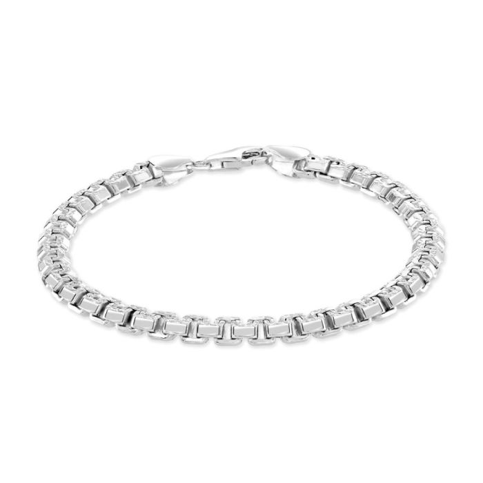 Sterling Silver 5.4mm Greek Box Pave Bracelet with Chain