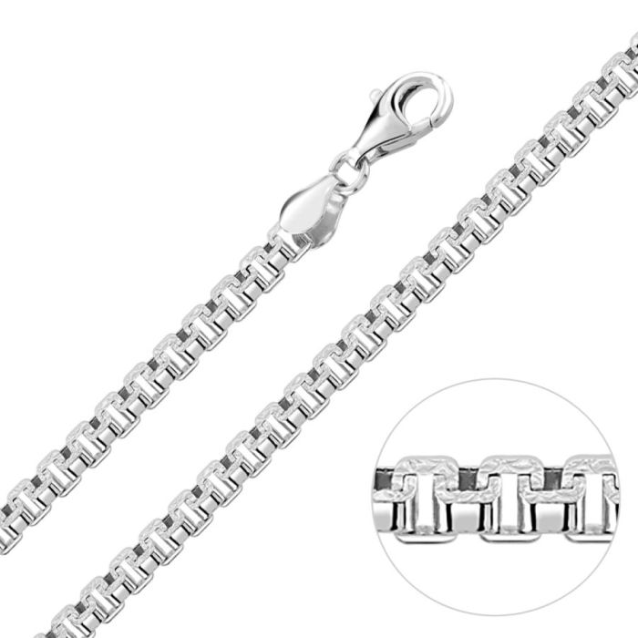 Sterling Silver 4.6mm Greek Box Pave Bracelet with Chain