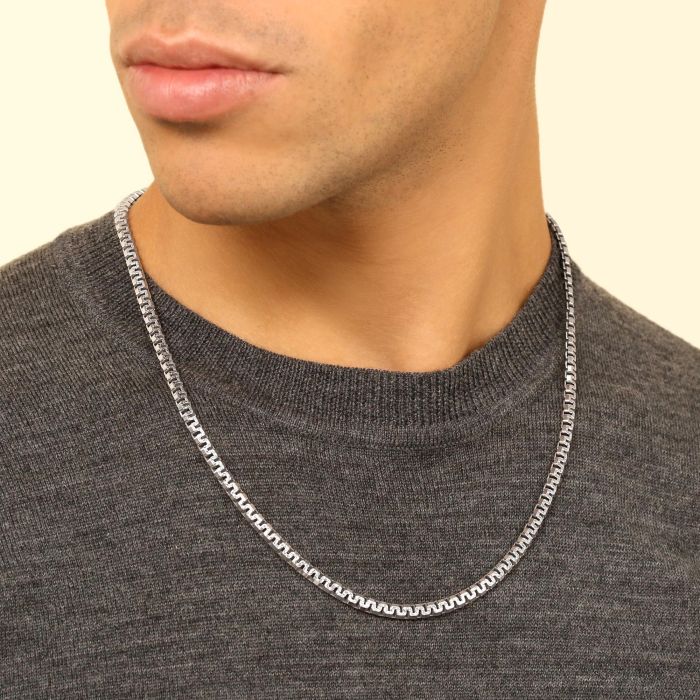 Sterling Silver 4.6mm Greek Box Pave Bracelet with Chain