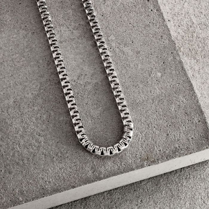 Sterling Silver 4.6mm Greek Box Pave Chain Necklace  