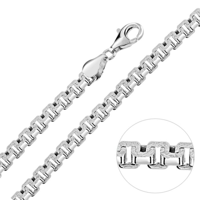 Sterling Silver 5.4mm Greek Box Pave Chain Necklace  