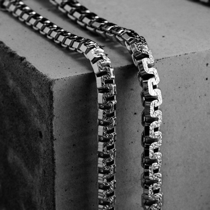 Sterling Silver 5.4mm Greek Box Pave Bracelet with Chain
