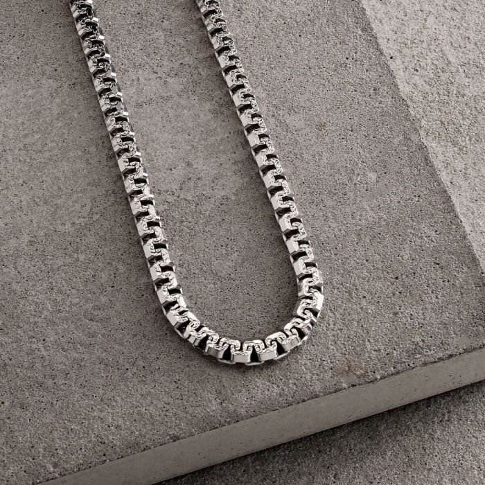 Sterling Silver 5.4mm Greek Box Pave Bracelet with Chain