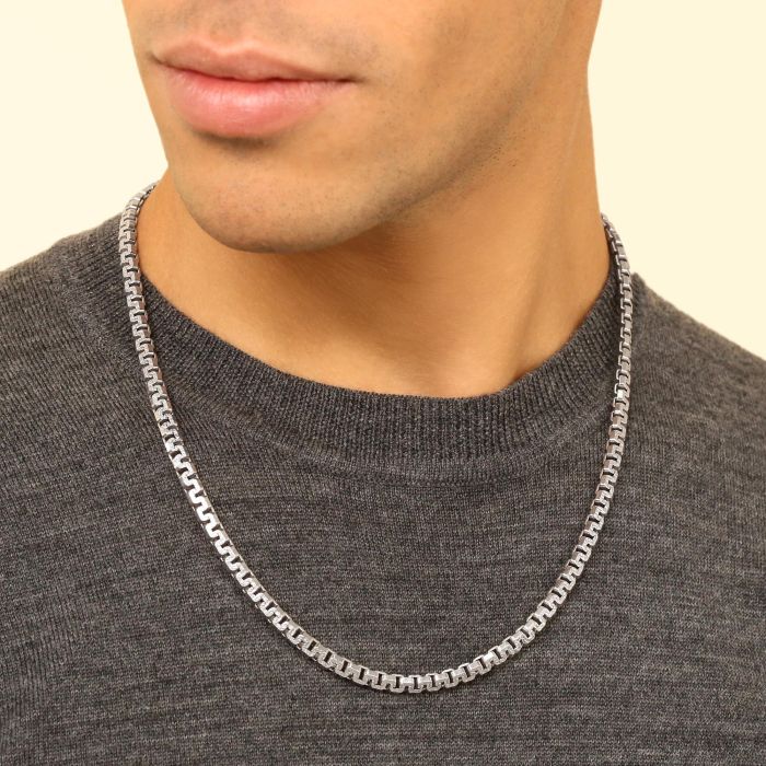 Sterling Silver 5.4mm Greek Box Pave Bracelet with Chain
