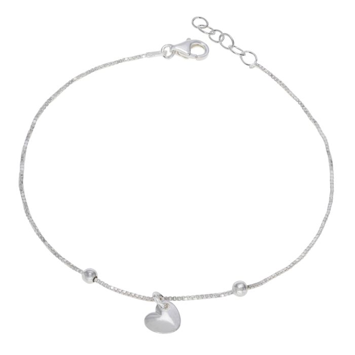 Sterling Silver Heart on Extendable  Box Link Bracelet