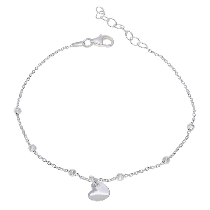 Sterling Silver Heart on Extendable Trace Link Bracelet 